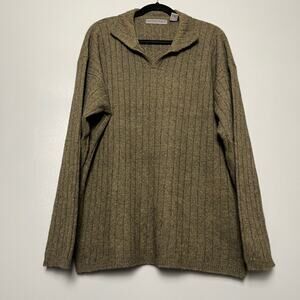 Vintage Structure Lambswool Collared Fisherman Sweater Green Men’s Size XL
